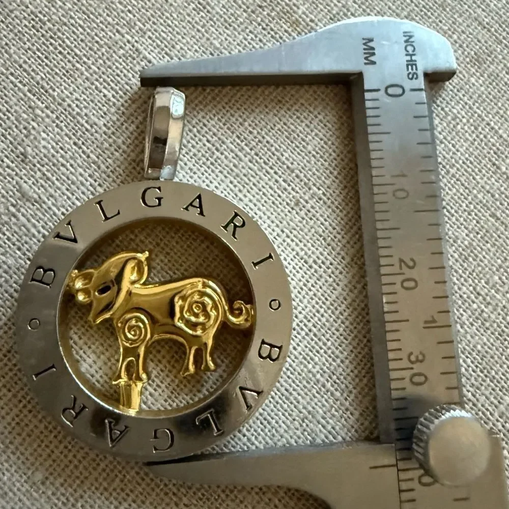 GOLDEN BULL ZODIAC PENDANT – MONOGRAM STYLE SILVER & GOLD TONE ✨